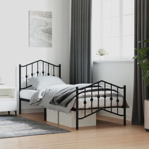 Metalowa rama łóżka z wezgłowiem i zanóżkiem, czarna, 80x200 cm