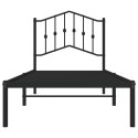 Metalowa rama łóżka z wezgłowiem, czarna, 90x190 cm