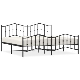 Metalowa rama łóżka z wezgłowiem i zanóżkiem, czarna, 193x203cm