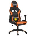 Masujący fotel gamingowy z podnóżkiem, czarno-pomarańczowy