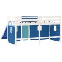 Dziecięce łóżko na antresoli, niebieskie zasłonki, 80x200 cm