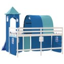 Dziecięce łóżko na antresoli, z wieżą, niebieskie, 90x200 cm
