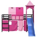 Dziecięce łóżko na antresoli, z wieżą, różowe, 90x200 cm