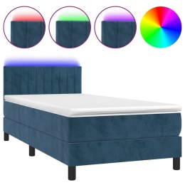Łóżko kontynentalne, materac i LED, niebieski aksamit 90x200 cm