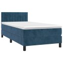 Łóżko kontynentalne, materac i LED, niebieski aksamit 90x200 cm