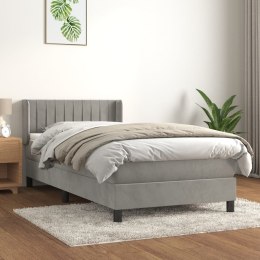 Łóżko kontynentalne z materacem, jasnoszare, aksamit, 90x200 cm