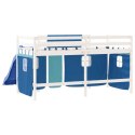 Dziecięce łóżko na antresoli, niebieskie zasłonki, 90x200 cm