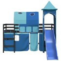 Dziecięce łóżko na antresoli, z wieżą, niebieskie, 90x200 cm