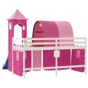 Dziecięce łóżko na antresoli, z wieżą, różowe, 90x200 cm