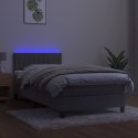 Łóżko kontynentalne z materacem i LED, szare 90x200 cm, aksamit