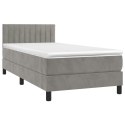 Łóżko kontynentalne z materacem i LED, szare 90x190 cm, aksamit