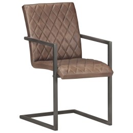 Krzesła stołowe, wspornikowe, 4 szt., brązowe, skóra naturalna
