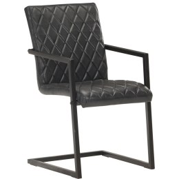 Krzesła stołowe, wspornikowe, 6 szt., czarne, skóra naturalna