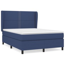 Łóżko kontynentalne z materacem, niebieskie, tkanina 140x190 cm