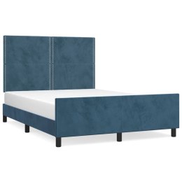 Rama łóżka z zagłówkiem, ciemnoniebieska, 140x200 cm, aksamitna