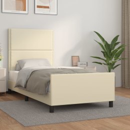 Rama łóżka z zagłówkiem, kremowa, 90x190 cm, sztuczna skóra