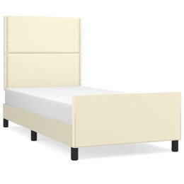 Rama łóżka z zagłówkiem, kremowa, 90x200 cm, sztuczna skóra