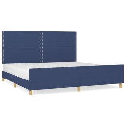 Rama łóżka z zagłówkiem, niebieska, 200x200 cm, obita tkaniną