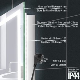 Aquamarin Lustro łazienkowe z oświetleniem LED, 120 x 70 cm