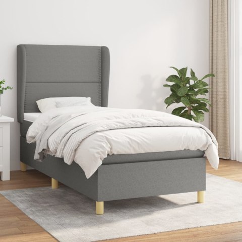 Łóżko kontynentalne z materacem, ciemnoszara tkanina 90x200 cm