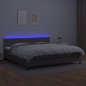 Łóżko kontynentalne z materacem i LED, szara ekoskóra 200x200cm