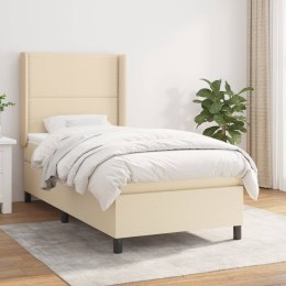 Łóżko kontynentalne z materacem, kremowe, tkanina, 90x200 cm
