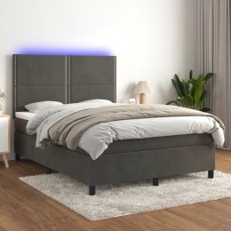 Łóżko kontynentalne z materacem i LED, szary aksamit, 140x200cm