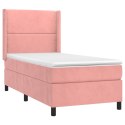 Łóżko kontynentalne z materacem i LED, różowy aksamit 100x200cm
