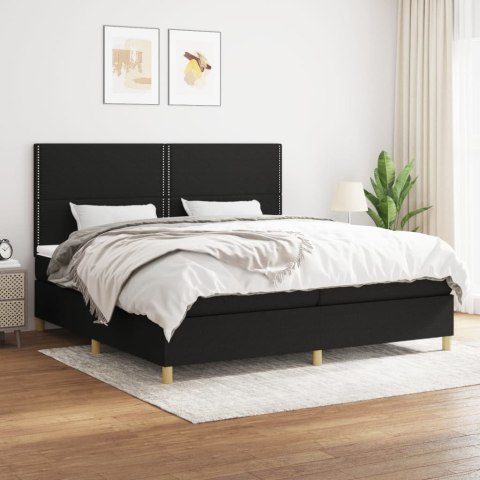 Łóżko kontynentalne z materacem, czarne, tkanina, 200x200 cm