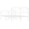 Metalowa rama łóżka z wezgłowiem i zanóżkiem, biała, 135x190 cm