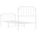 Metalowa rama łóżka z wezgłowiem i zanóżkiem, biała, 90x200 cm