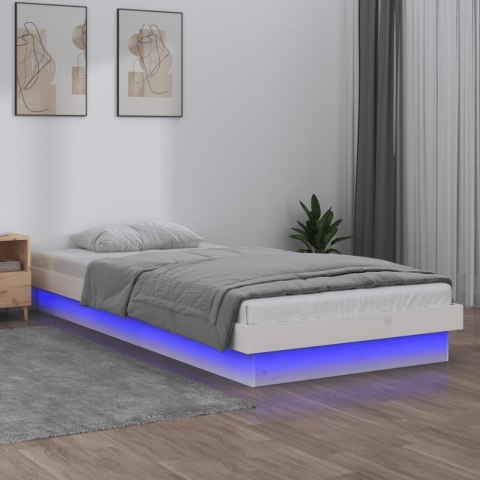 Rama łóżka z LED, biała, 100x200 cm, lite drewno