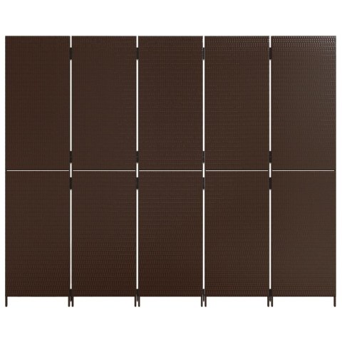Parawan 5-panelowy, brązowy, polirattan