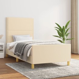 Rama łóżka z zagłówkiem, kremowa, 90x190 cm, obita tkaniną