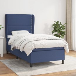 Łóżko kontynentalne z materacem, niebieskie, tkanina, 90x190 cm