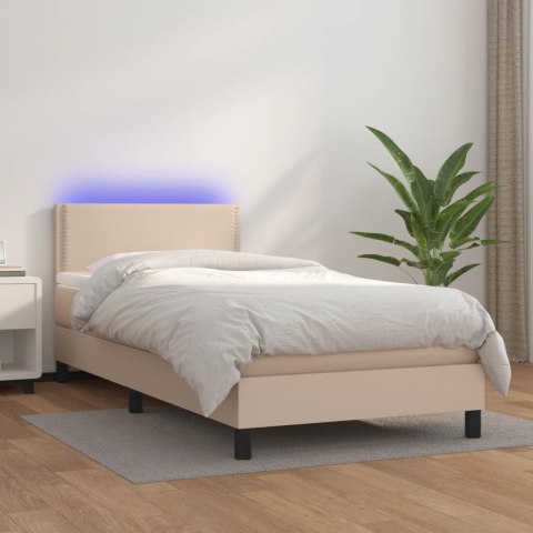 Łóżko kontynentalne, materac i LED cappuccino ekoskóra 80x200cm