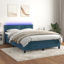 Łóżko kontynentalne, materac i LED, niebieski aksamit 140x200cm