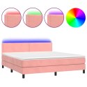 Łóżko kontynentalne z materacem i LED, różowy aksamit 160x200cm