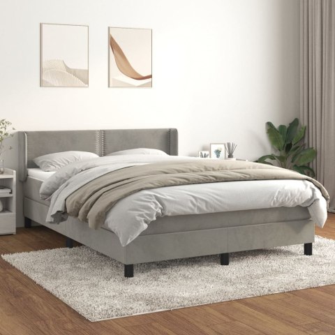 Łóżko kontynentalne z materacem, jasnoszare, aksamit, 140x190cm