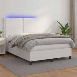 Łóżko kontynentalne z materacem i LED, biała ekoskóra 140x190cm