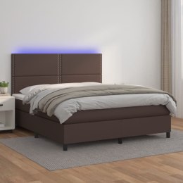 Łóżko kontynentalne z materacem i LED, brąz, ekoskóra 140x190cm