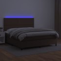 Łóżko kontynentalne z materacem i LED, brąz, ekoskóra 140x190cm