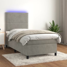 Łóżko kontynentalne z materacem i LED, szare 80x200 cm, aksamit