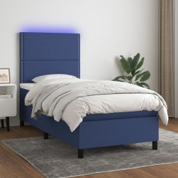 Łóżko kontynentalne z materacem, niebieskie, 90x190 cm, tkanina