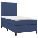 Łóżko kontynentalne z materacem, niebieskie, 90x190 cm, tkanina