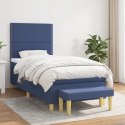Łóżko kontynentalne z materacem, niebieskie, tkanina, 90x200 cm