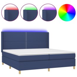 Łóżko kontynentalne z materacem, niebieskie 200x200 cm, tkanina