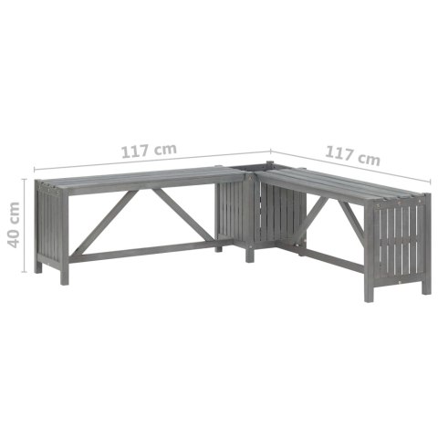 Ogrodowa ławka narożna z donicą, 117 cm, drewno akacjowe, szara Ogrodowa ławka narożna z donicą, 117 cm, drewno akacjowe, szara
