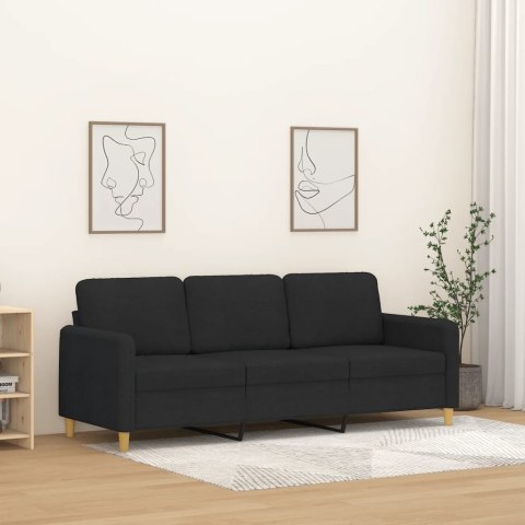 Sofa 3-osobowa, czarna, 180 cm, tapicerowana tkaniną