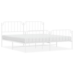 Metalowa rama łóżka z wezgłowiem i zanóżkiem, biała, 193x203 cm